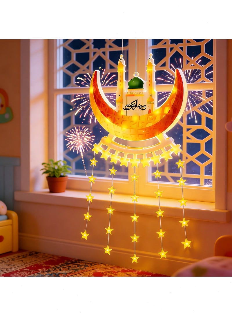Ramadan Eid LED Curtain Lights Castle Crescent Moon Star Design Battery Powered Islamic Decorations for Indoor Bedroom Outdoor Courtyard Home Decor - Image 2